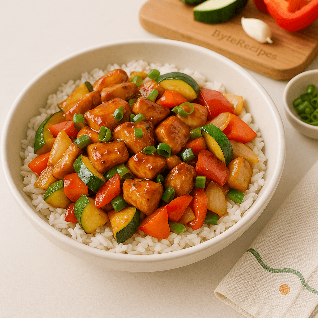 Hibachi chicken served with rice and vegetables.