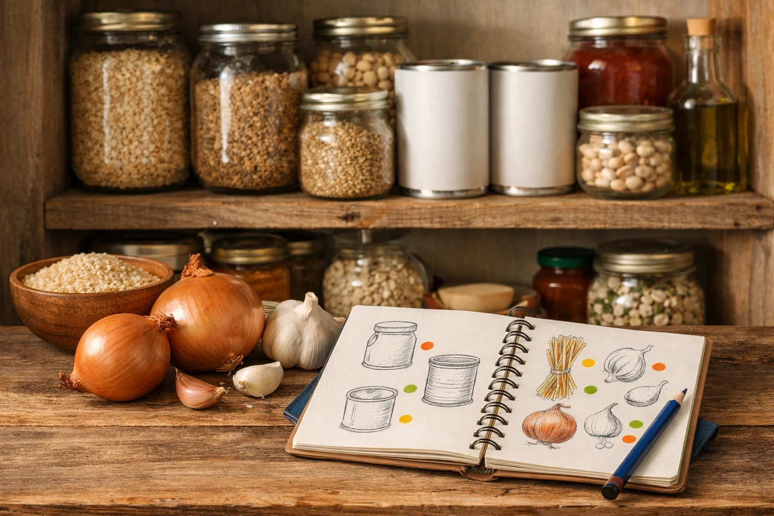 A pantry-first recipe planning workspace with ingredients and recipe cards.