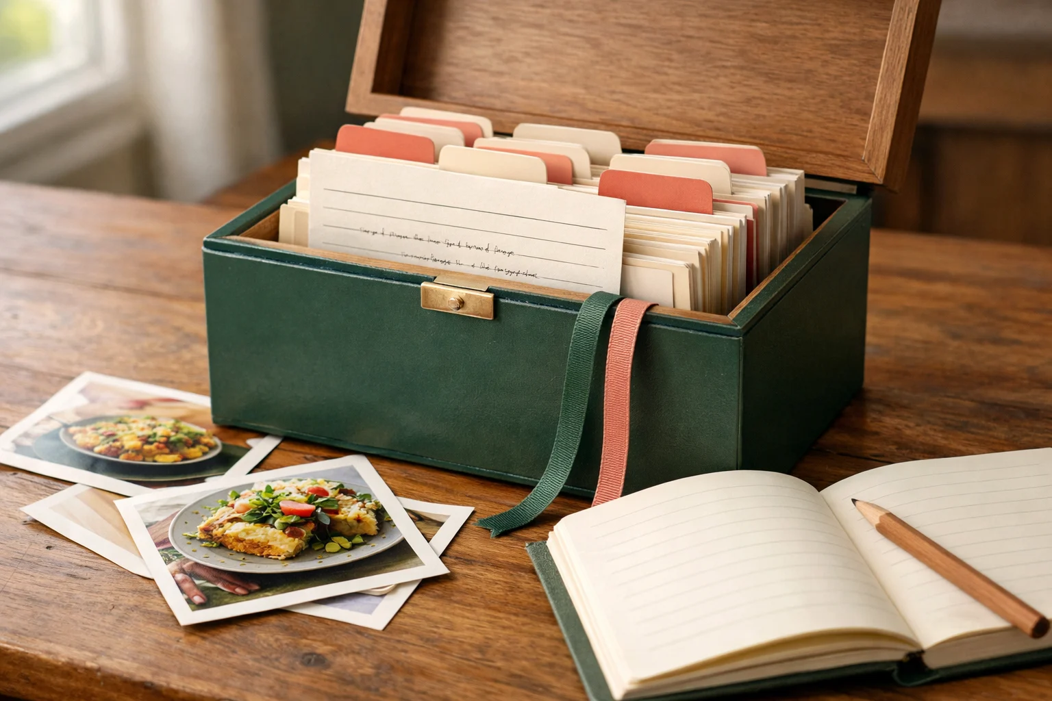 A saved recipe workspace with organized recipe cards and planning notes.