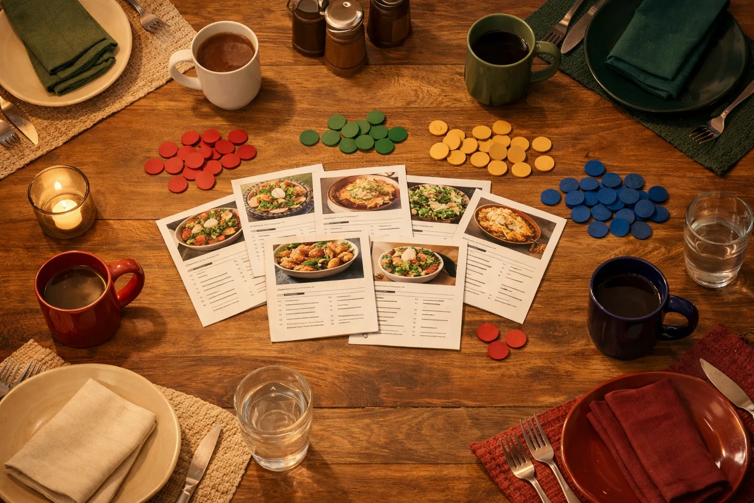 A shared weekly meal planner with recipe cards and collaborator markers.